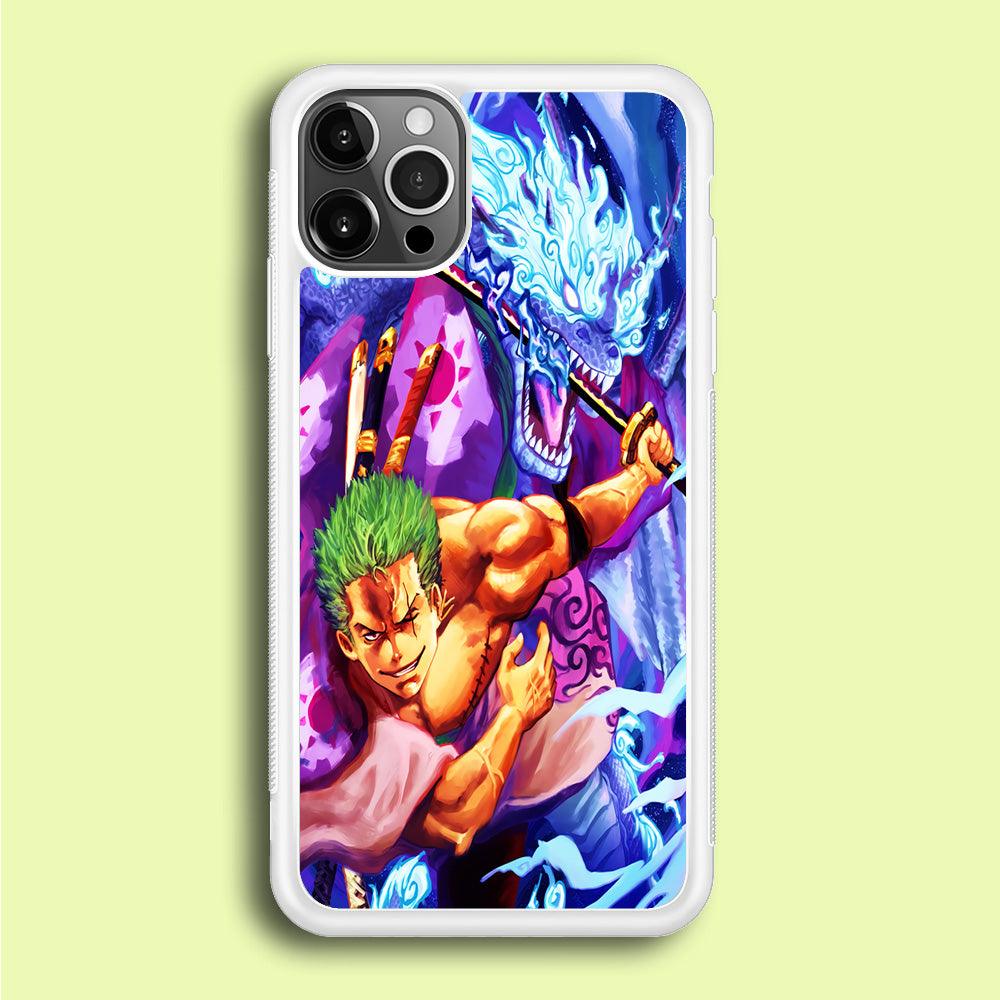 One Piece Zoro Dragon iPhone 12 Pro Case-Rubber / White (2D Case)-Xtracase