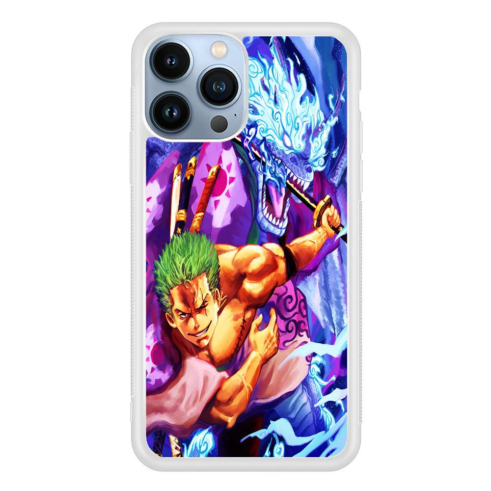 One Piece Zoro Dragon iPhone 13 Pro Case-Rubber / White (2D Case)-Xtracase
