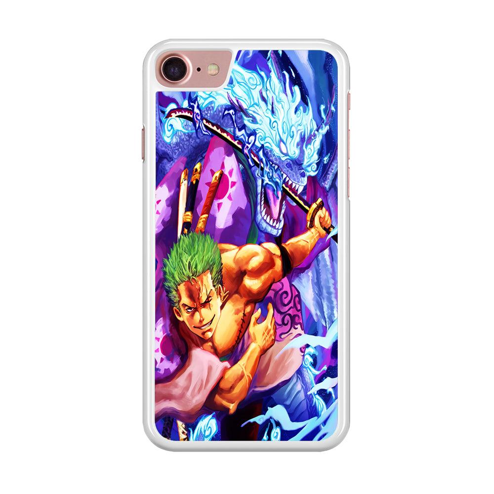 One Piece Zoro Dragon iPhone SE 2020 Case-Rubber / White (2D Case)-Xtracase