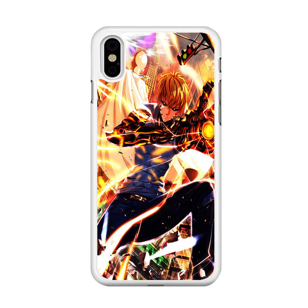 One Punch Man Genos Saitama iPhone Xs Case-Rubber / White (2D Case)-Xtracase