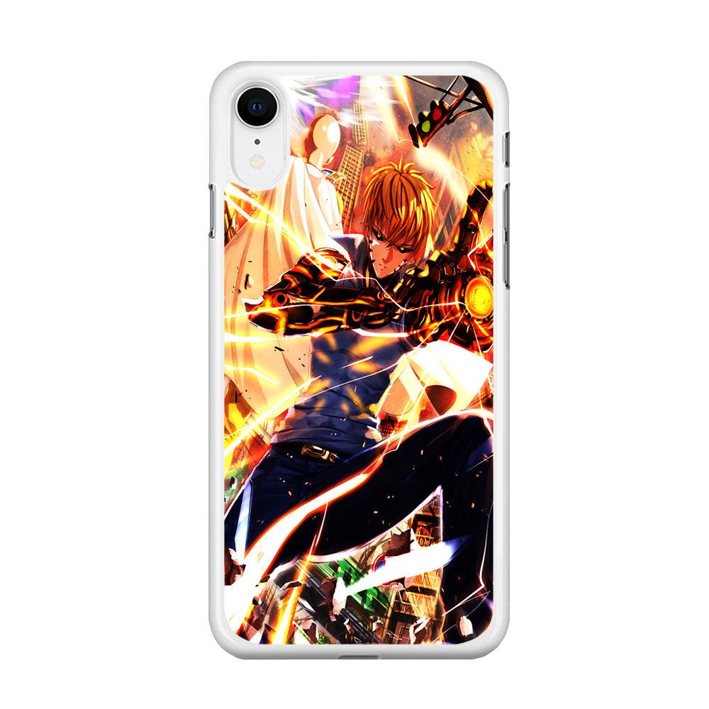 One Punch Man Genos Saitama iPhone XR Case-Rubber / White (2D Case)-Xtracase