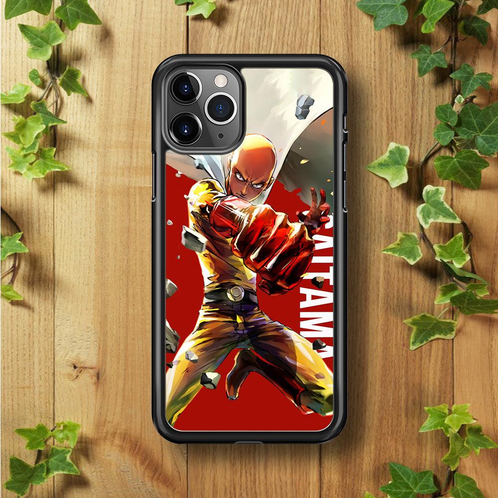 One Punch Man Saitama Red iPhone 11 Pro Max Case-Rubber / Black (2D Case)-Xtracase
