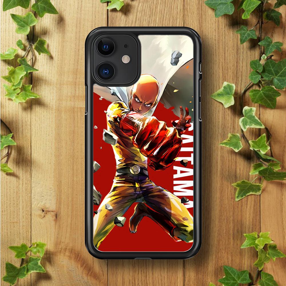 One Punch Man Saitama Red iPhone 11 Case-Rubber / Black (2D Case)-Xtracase