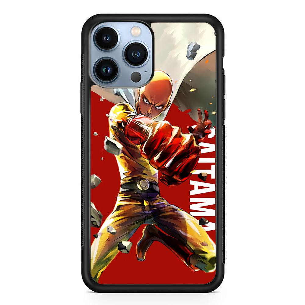 One Punch Man Saitama Red iPhone 13 Pro Case-Rubber / Black (2D Case)-Xtracase