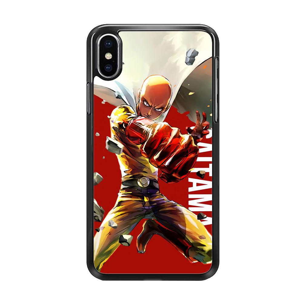 One Punch Man Saitama Red iPhone Xs Case-Rubber / Black (2D Case)-Xtracase