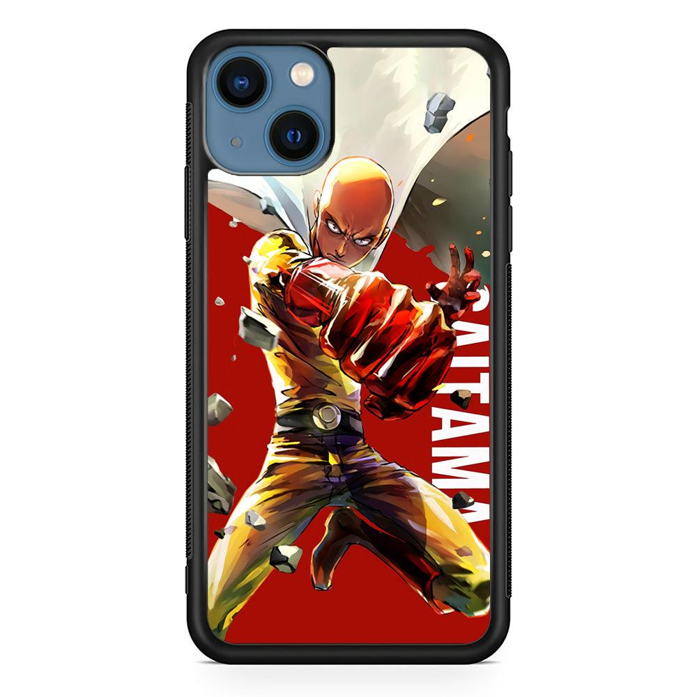 One Punch Man Saitama Red iPhone 13 Case-Rubber / Black (2D Case)-Xtracase