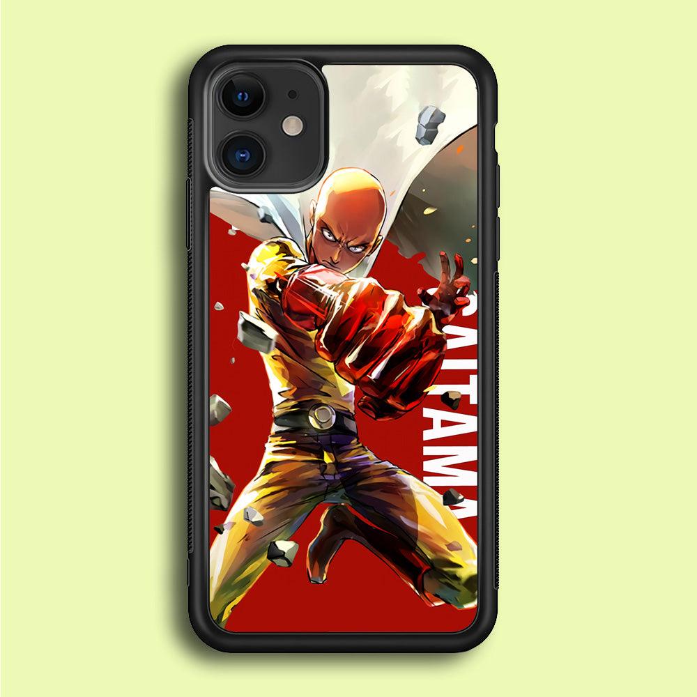 One Punch Man Saitama Red iPhone 12 Case-Rubber / Black (2D Case)-Xtracase