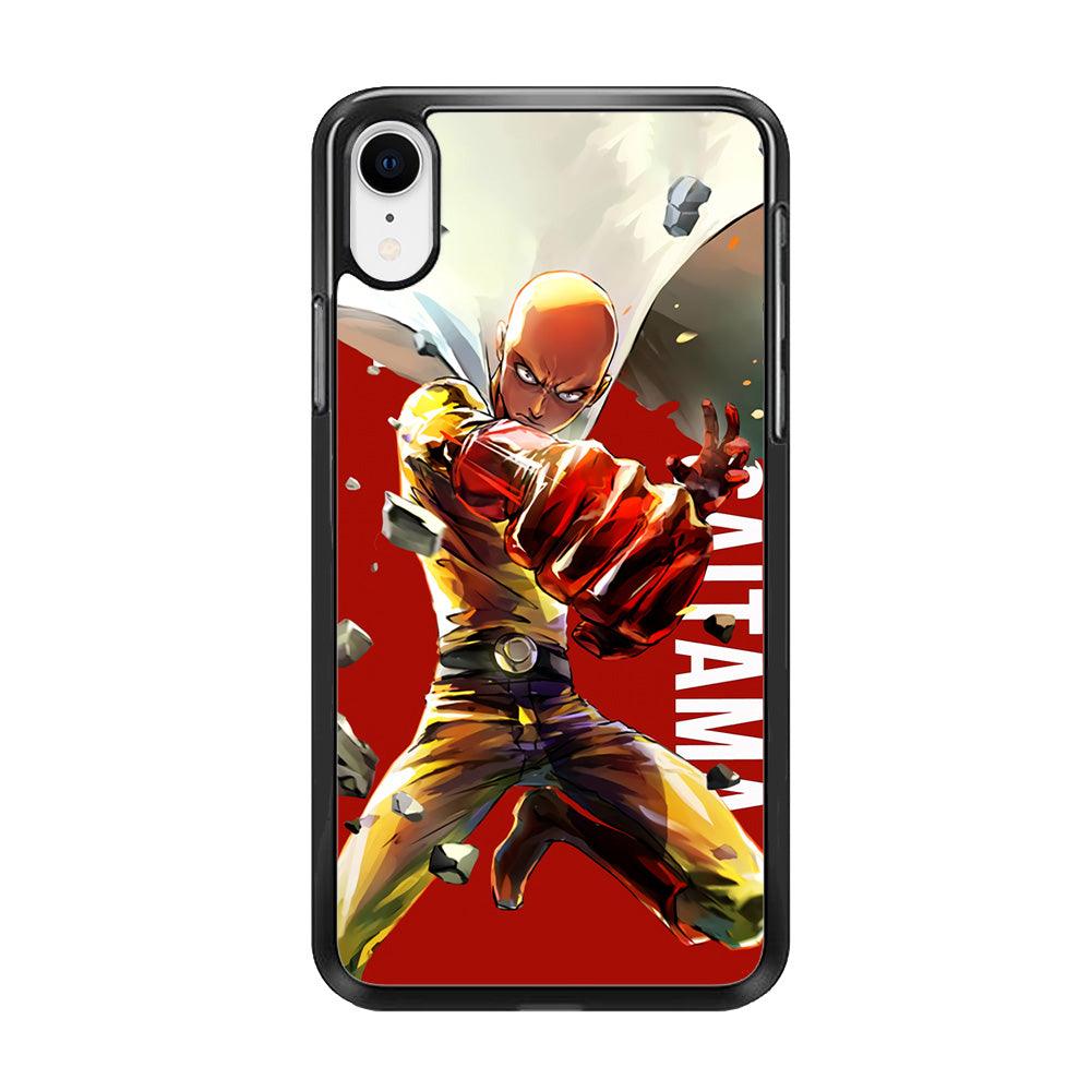 One Punch Man Saitama Red iPhone XR Case-Rubber / Black (2D Case)-Xtracase