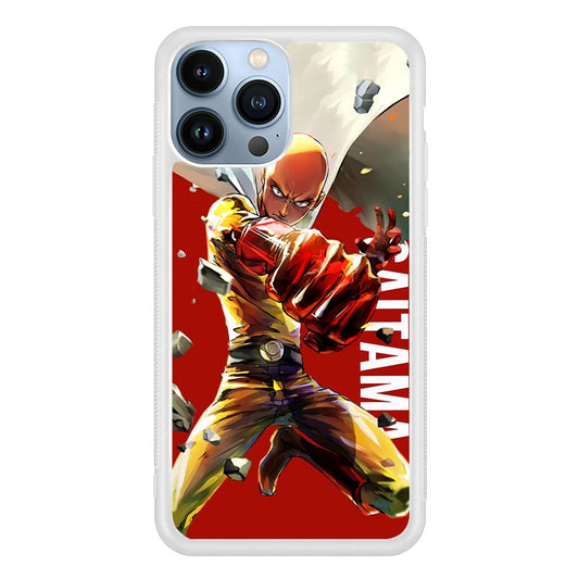 One Punch Man Saitama Red iPhone 13 Pro Max Case-Rubber / White (2D Case)-Xtracase