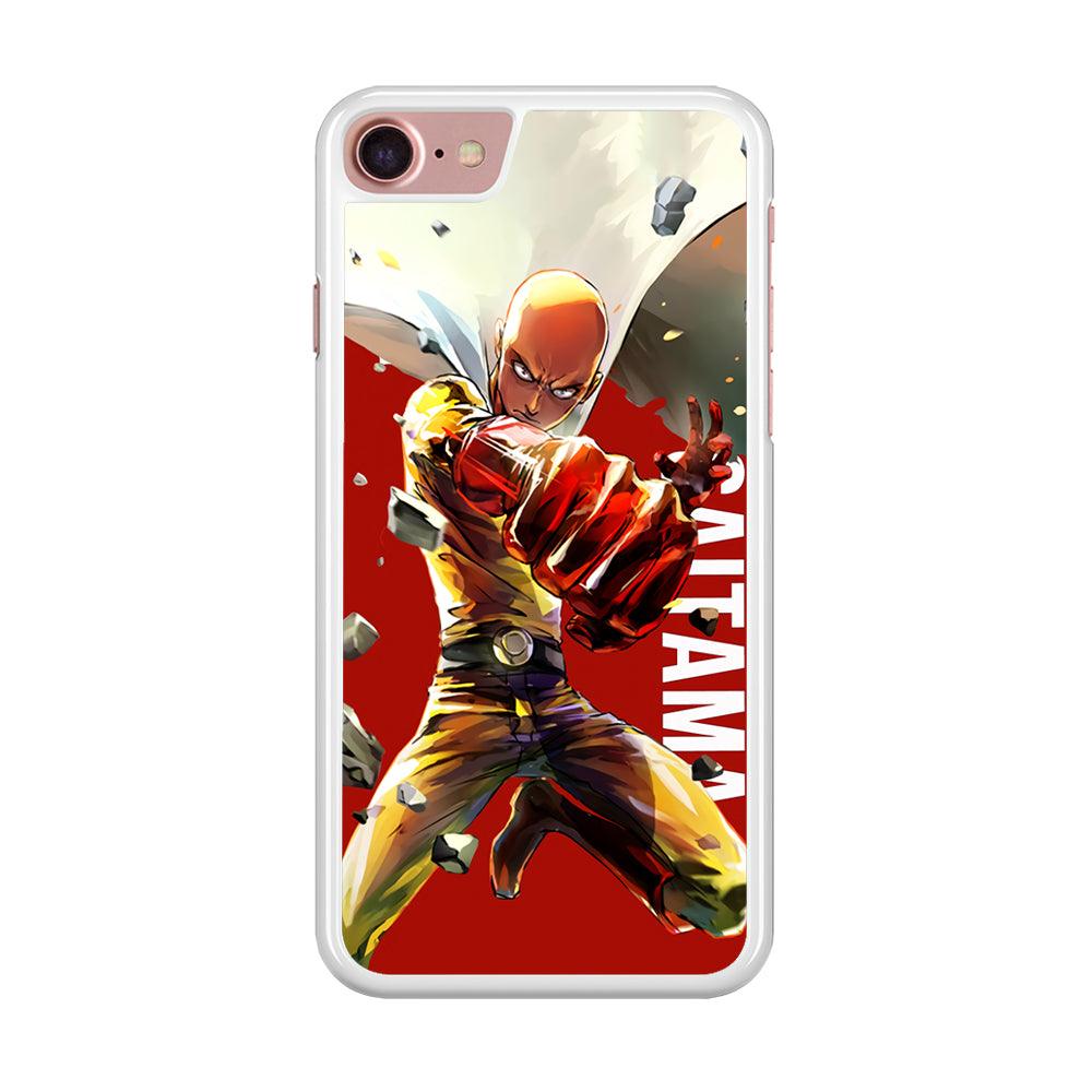 One Punch Man Saitama Red iPhone SE 2020 Case-Rubber / White (2D Case)-Xtracase