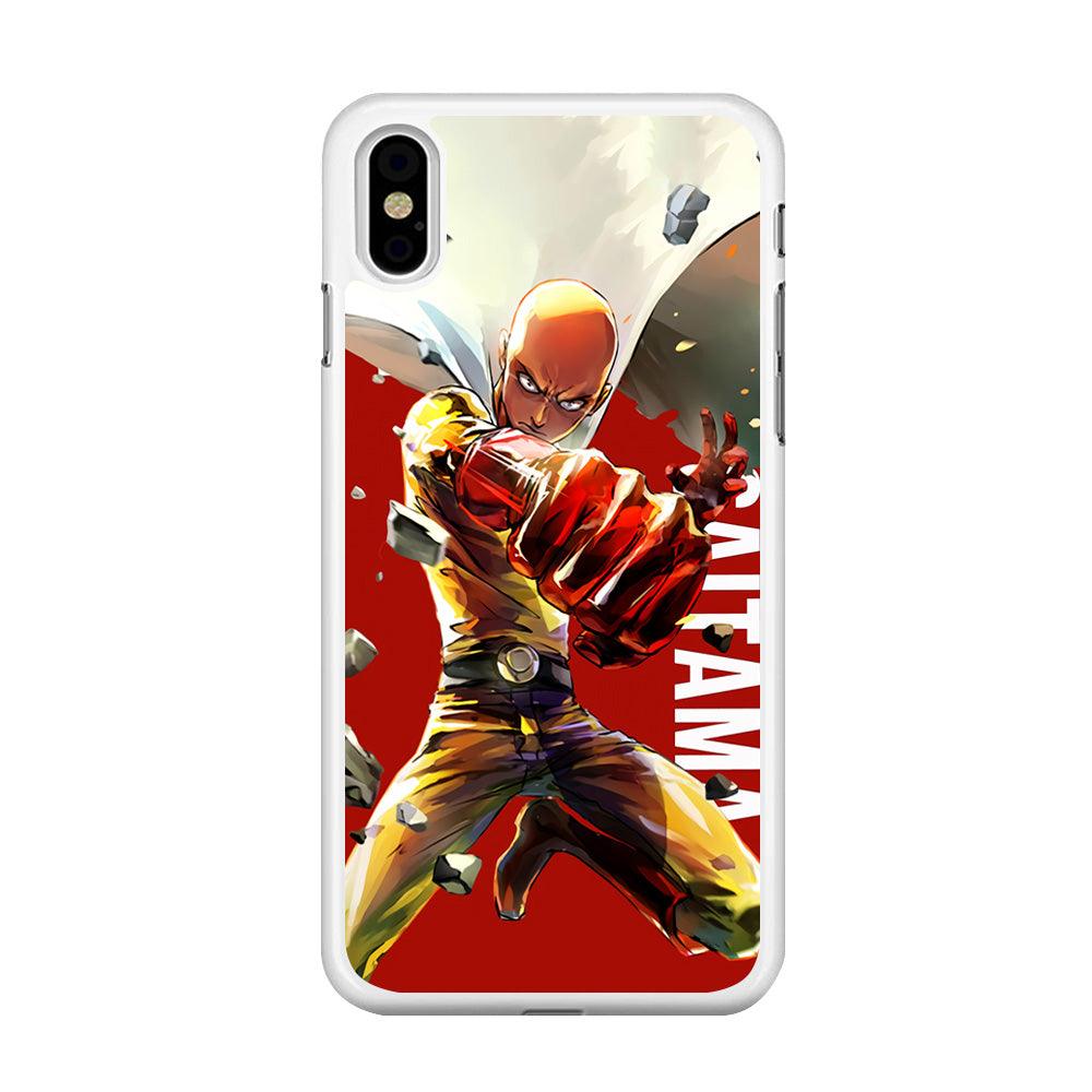 One Punch Man Saitama Red iPhone Xs Case-Rubber / White (2D Case)-Xtracase