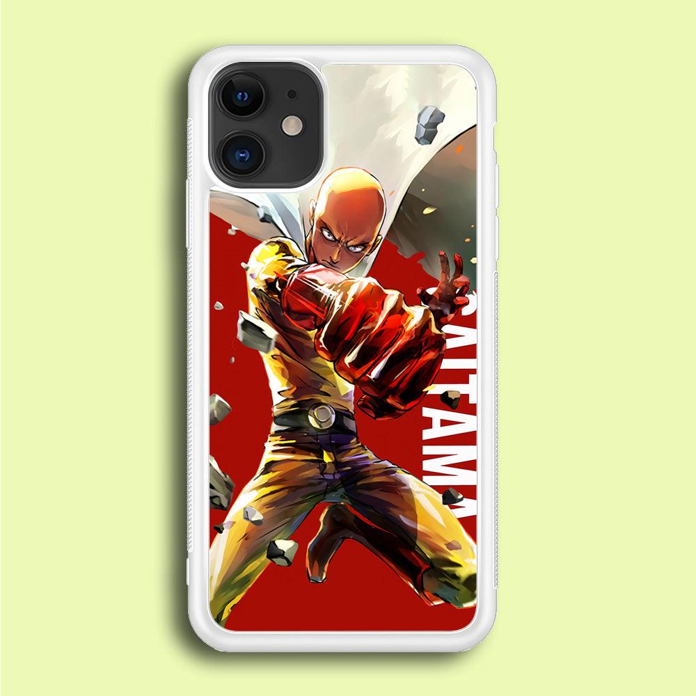 One Punch Man Saitama Red iPhone 12 Case-Rubber / White (2D Case)-Xtracase