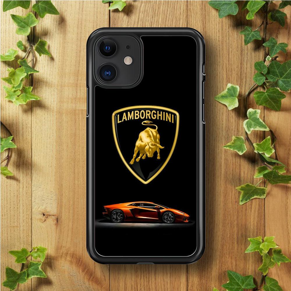 Orange Car Lamborghini Logo iPhone 11 Case-Rubber / Black (2D Case)-Xtracase