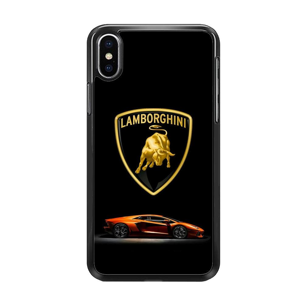 Orange Car Lamborghini Logo iPhone X Case-Rubber / Black (2D Case)-Xtracase