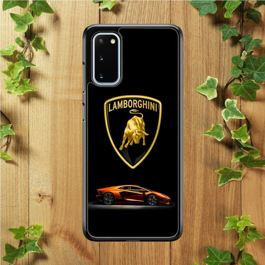Orange Car Lamborghini Logo Samsung Galaxy S20 Case-Rubber / White (2D Case)-Xtracase