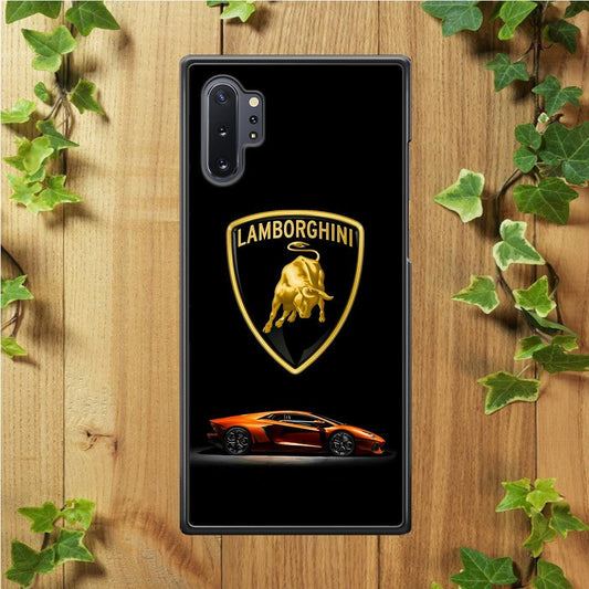 Orange Car Lamborghini Logo Samsung Galaxy Note 10 Plus Case-Rubber / Black (2D Case)-Xtracase