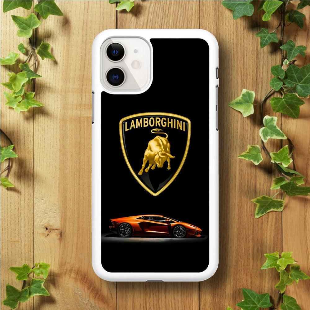 Orange Car Lamborghini Logo iPhone 11 Case-Rubber / White (2D Case)-Xtracase