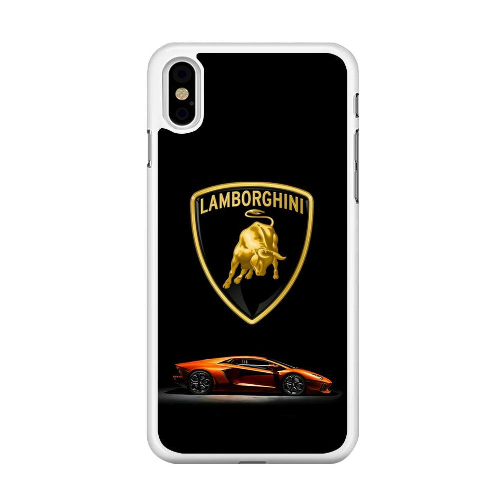 Orange Car Lamborghini Logo iPhone X Case-Rubber / White (2D Case)-Xtracase
