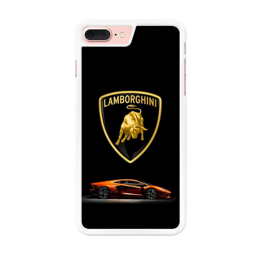 Orange Car Lamborghini Logo iPhone 7 Plus Case-Rubber / White (2D Case)-Xtracase