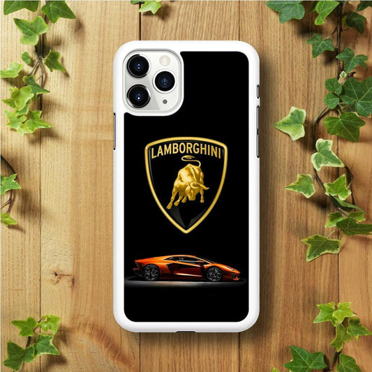 Orange Car Lamborghini Logo iPhone 11 Pro Case-Rubber / White (2D Case)-Xtracase