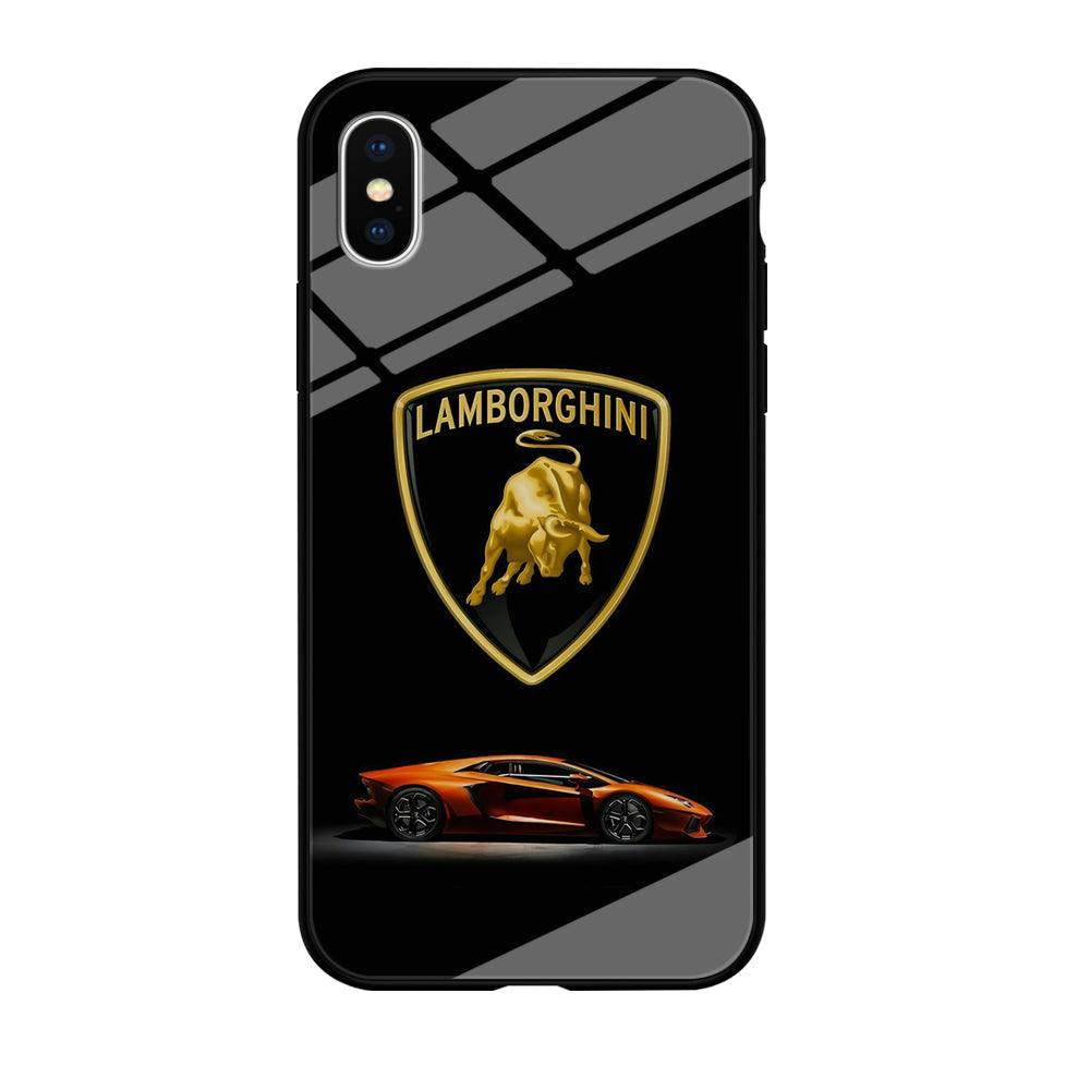 Orange Car Lamborghini Logo iPhone X Case-Tempered Glass Case-Xtracase