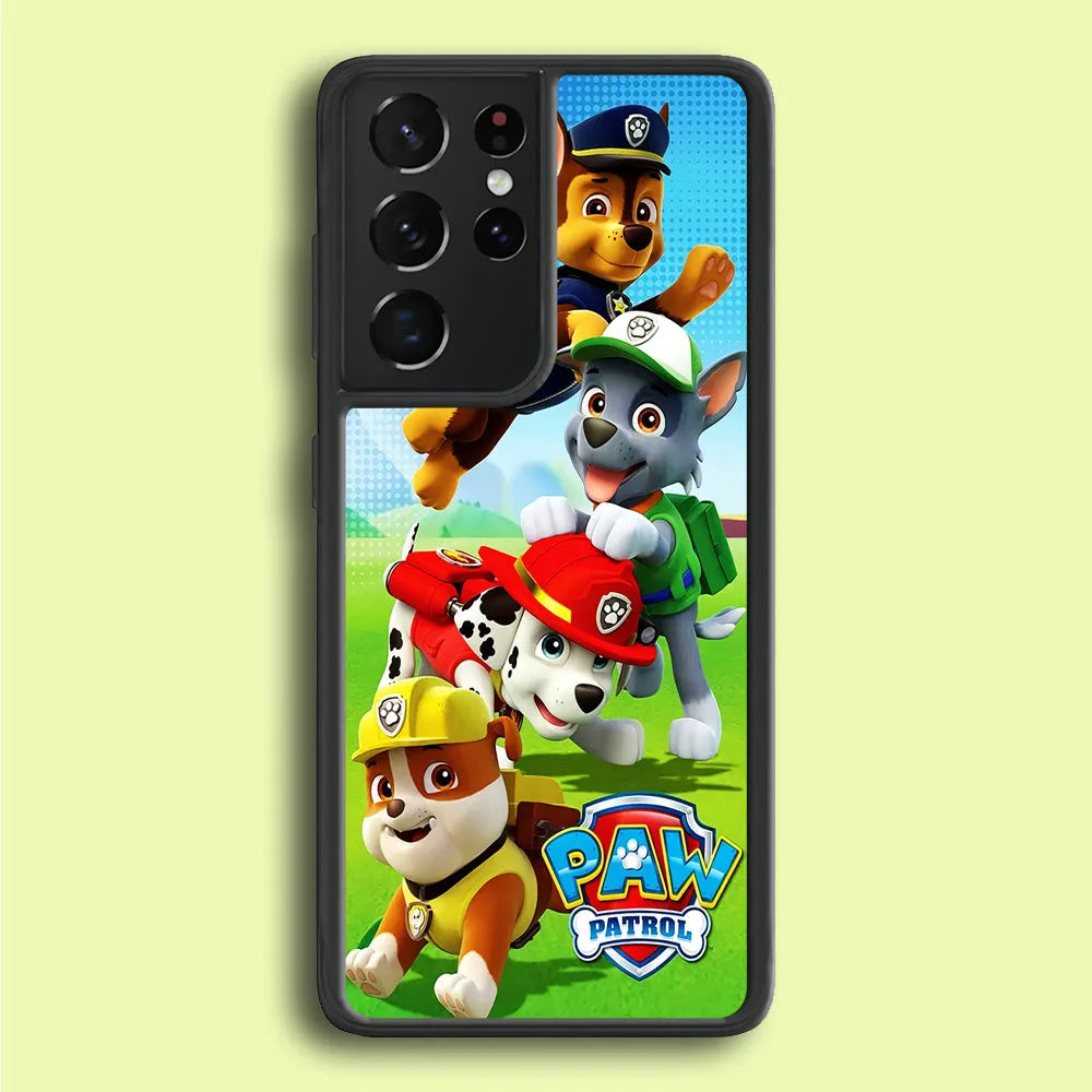 Paw Patrol Five Dogs Samsung Galaxy S21 Ultra Case-Rubber / Black (2D Case)-Xtracase