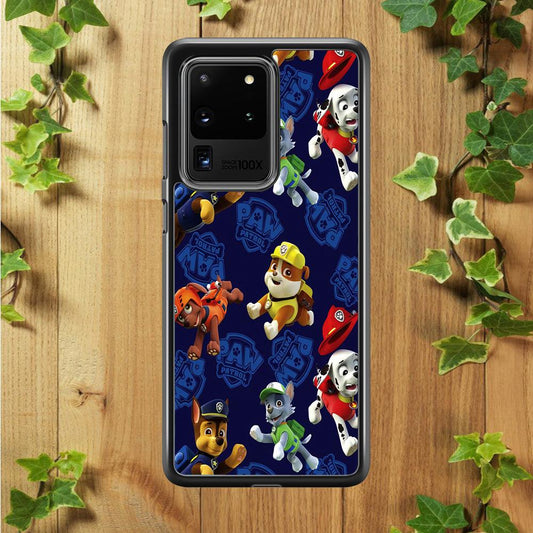 Paw Patrol Patern Blue Samsung Galaxy S20 Ultra Case-Rubber / White (2D Case)-Xtracase