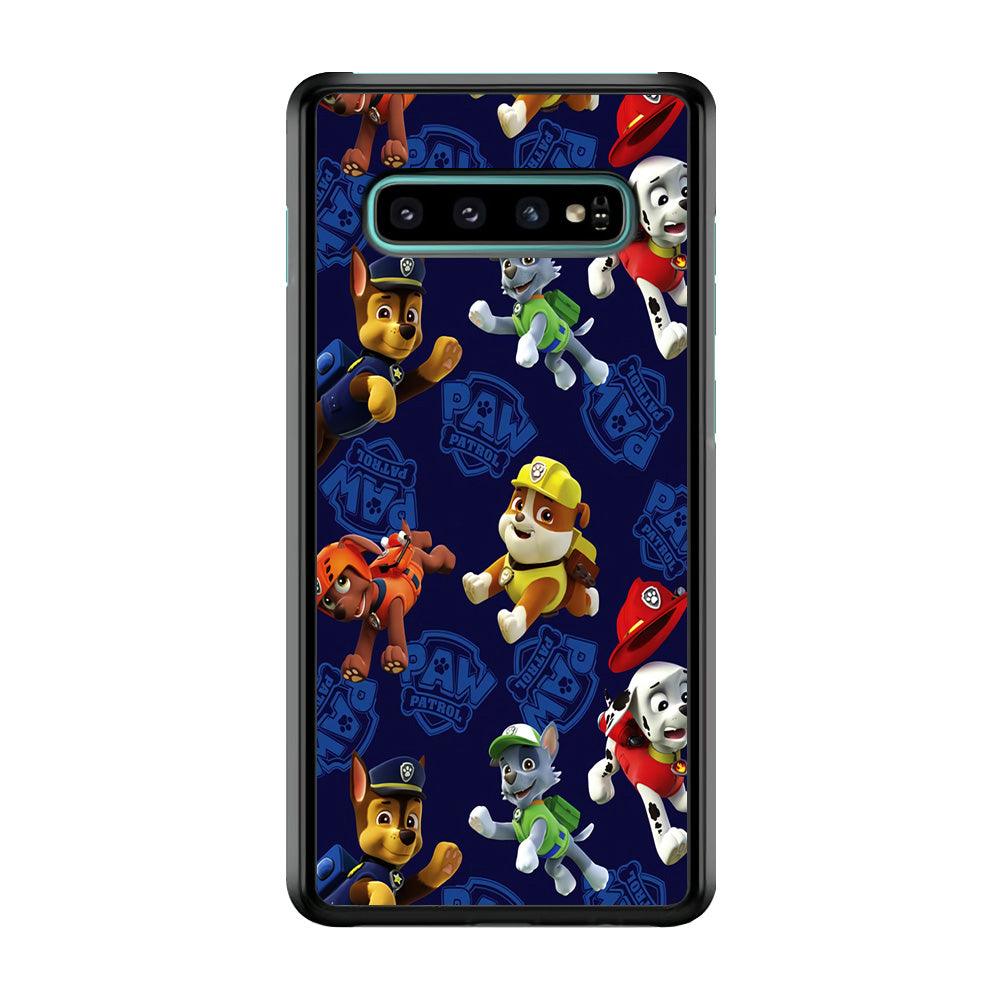 Paw Patrol Patern Blue Samsung Galaxy S10 Case-Rubber / White (2D Case)-Xtracase