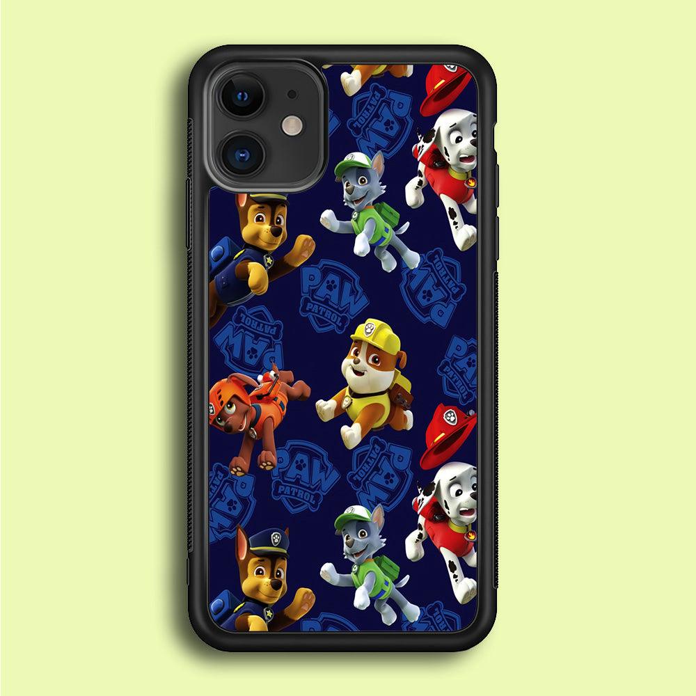 Paw Patrol Patern Blue iPhone 12 Case-Rubber / Black (2D Case)-Xtracase