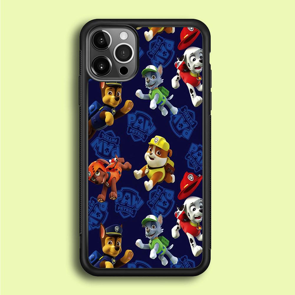 Paw Patrol Patern Blue iPhone 12 Pro Case-Rubber / Black (2D Case)-Xtracase