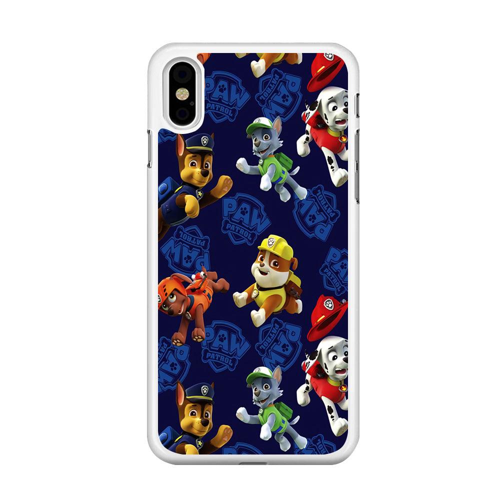 Paw Patrol Patern Blue iPhone Xs Case-Rubber / White (2D Case)-Xtracase