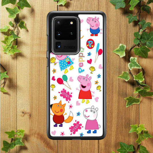 Peppa Pig and Friend Samsung Galaxy S20 Ultra Case-Rubber / Black (2D Case)-Xtracase