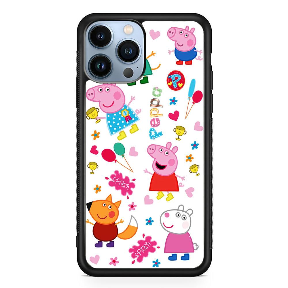 Peppa Pig and Friend iPhone 13 Pro Case-Rubber / Black (2D Case)-Xtracase