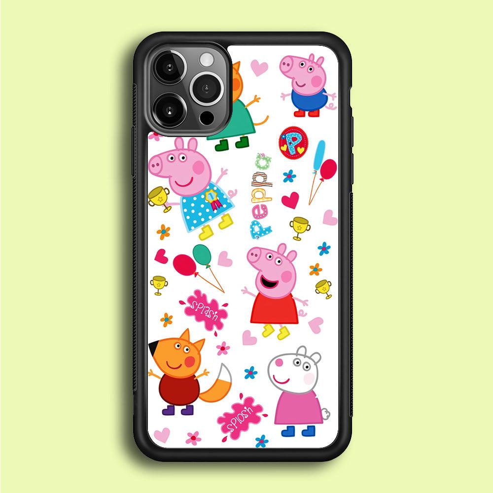 Peppa Pig and Friend iPhone 12 Pro Case-Rubber / Black (2D Case)-Xtracase