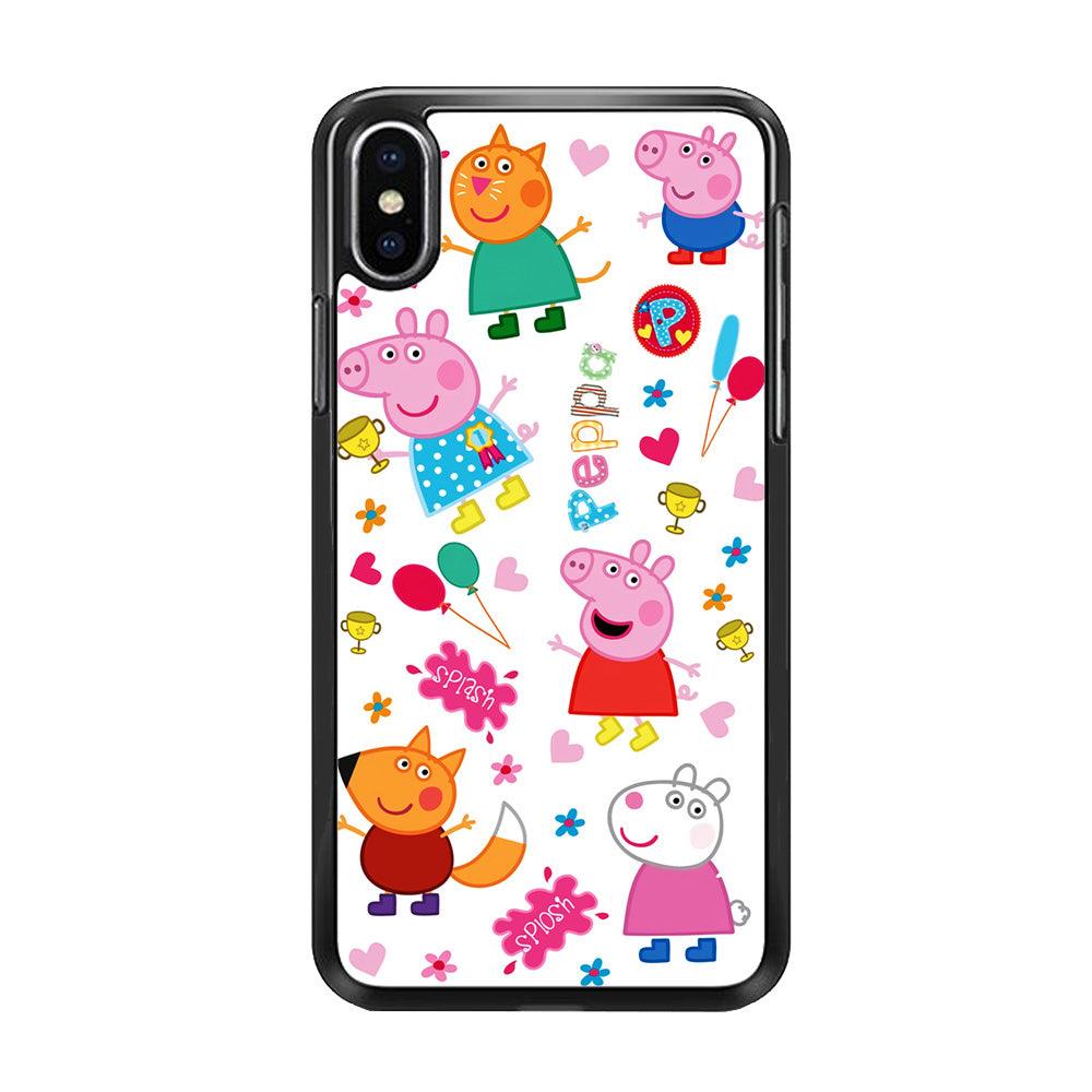 Peppa Pig and Friend iPhone Xs Case-Rubber / Black (2D Case)-Xtracase