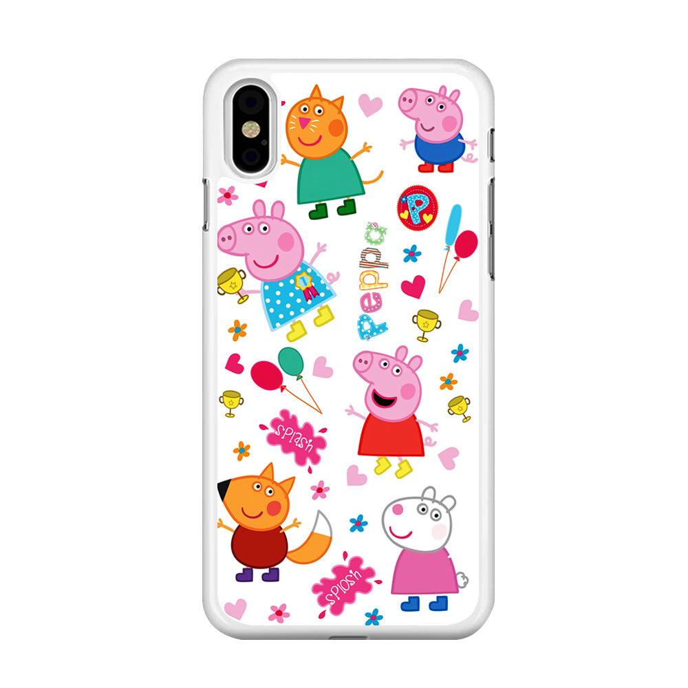 Peppa Pig and Friend iPhone Xs Case-Rubber / White (2D Case)-Xtracase