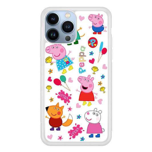 Peppa Pig and Friend iPhone 13 Pro Max Case-Rubber / White (2D Case)-Xtracase