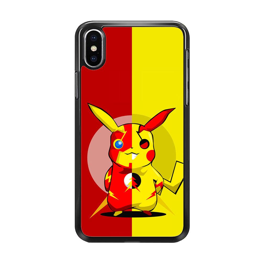 Pikachu and Flash Crossover iPhone Xs Case-Rubber / Black (2D Case)-Xtracase