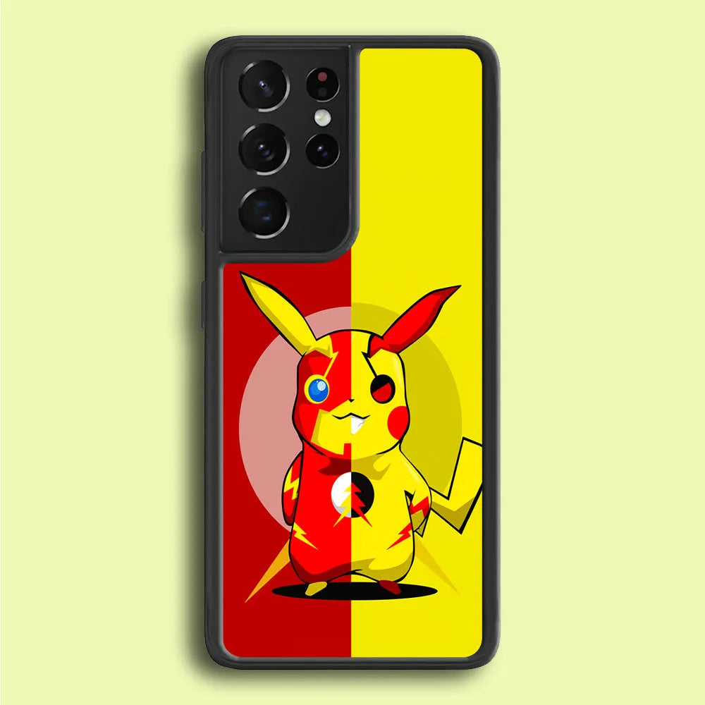 Pikachu and Flash Crossover Samsung Galaxy S25 Ultra Case-Rubber / Black (2D Case)-Xtracase