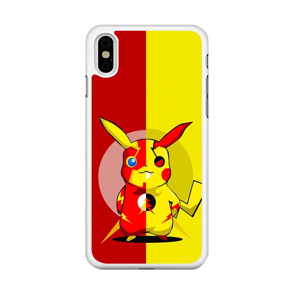 Pikachu and Flash Crossover iPhone Xs Case-Rubber / White (2D Case)-Xtracase