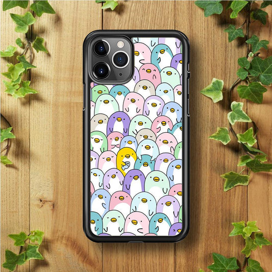 Pinguins Doodle iPhone 11 Pro Max Case-Rubber / Black (2D Case)-Xtracase