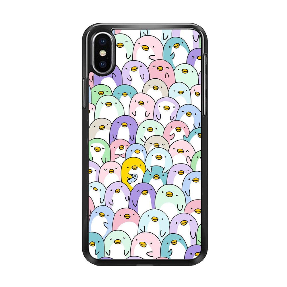 Pinguins Doodle iPhone X Case-Rubber / Black (2D Case)-Xtracase