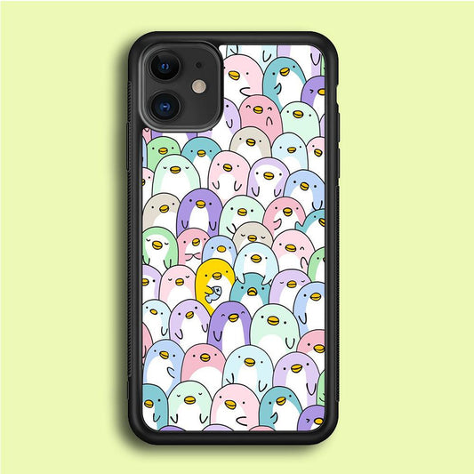 Pinguins Doodle iPhone 12 Mini Case-Rubber / Black (2D Case)-Xtracase