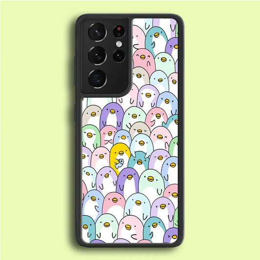 Pinguins Doodle Samsung Galaxy S21 Ultra Case-Rubber / White (2D Case)-Xtracase