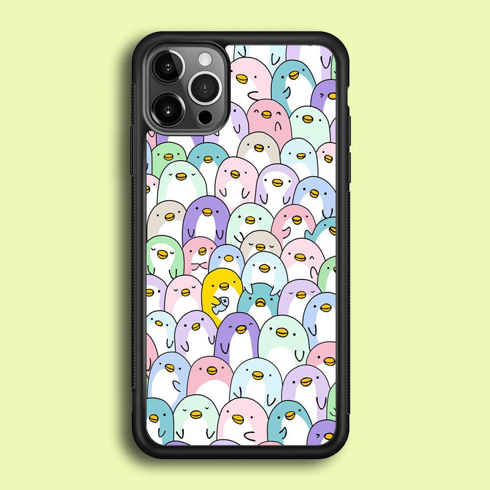 Pinguins Doodle iPhone 12 Pro Case-Rubber / Black (2D Case)-Xtracase