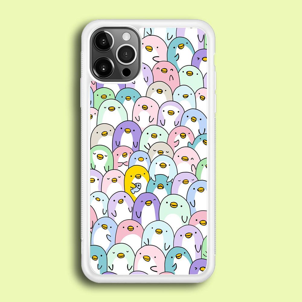 Pinguins Doodle iPhone 12 Pro Case-Rubber / White (2D Case)-Xtracase