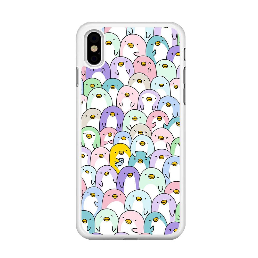 Pinguins Doodle iPhone X Case-Rubber / White (2D Case)-Xtracase