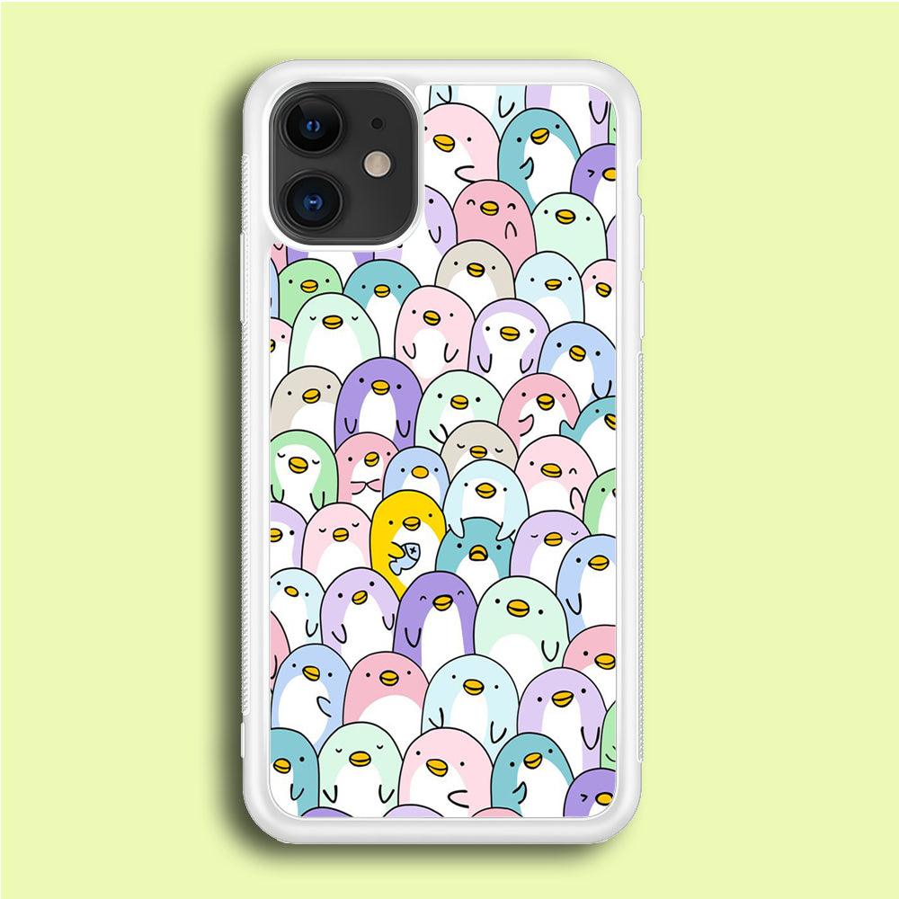 Pinguins Doodle iPhone 12 Case-Rubber / White (2D Case)-Xtracase