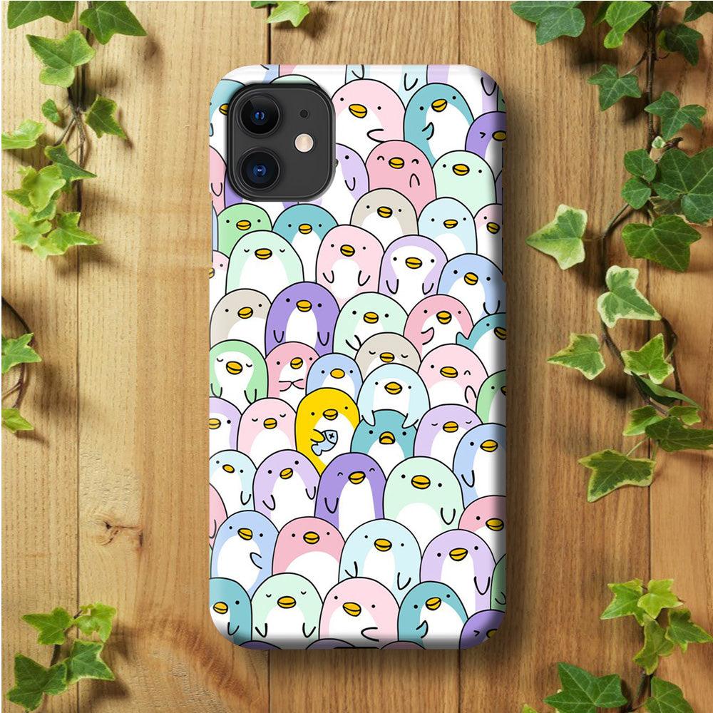 Pinguins Doodle iPhone 11 Case-Plastic / Full Wrap (3D Case)-Xtracase