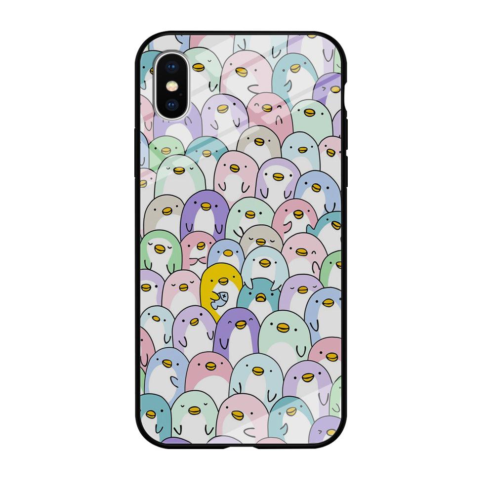 Pinguins Doodle iPhone X Case-Tempered Glass Case-Xtracase